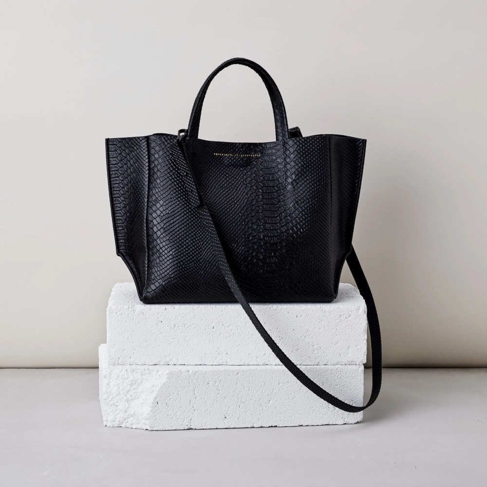 NWT Black Python Print Half Tote Crossbody with Clutch Bag